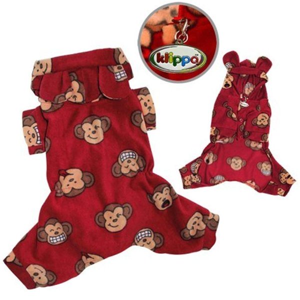 Petpath Adorable Silly Monkey Fleece Dog Pajamas  Bodysuit With Hood Burgundy Extra Small PE341294